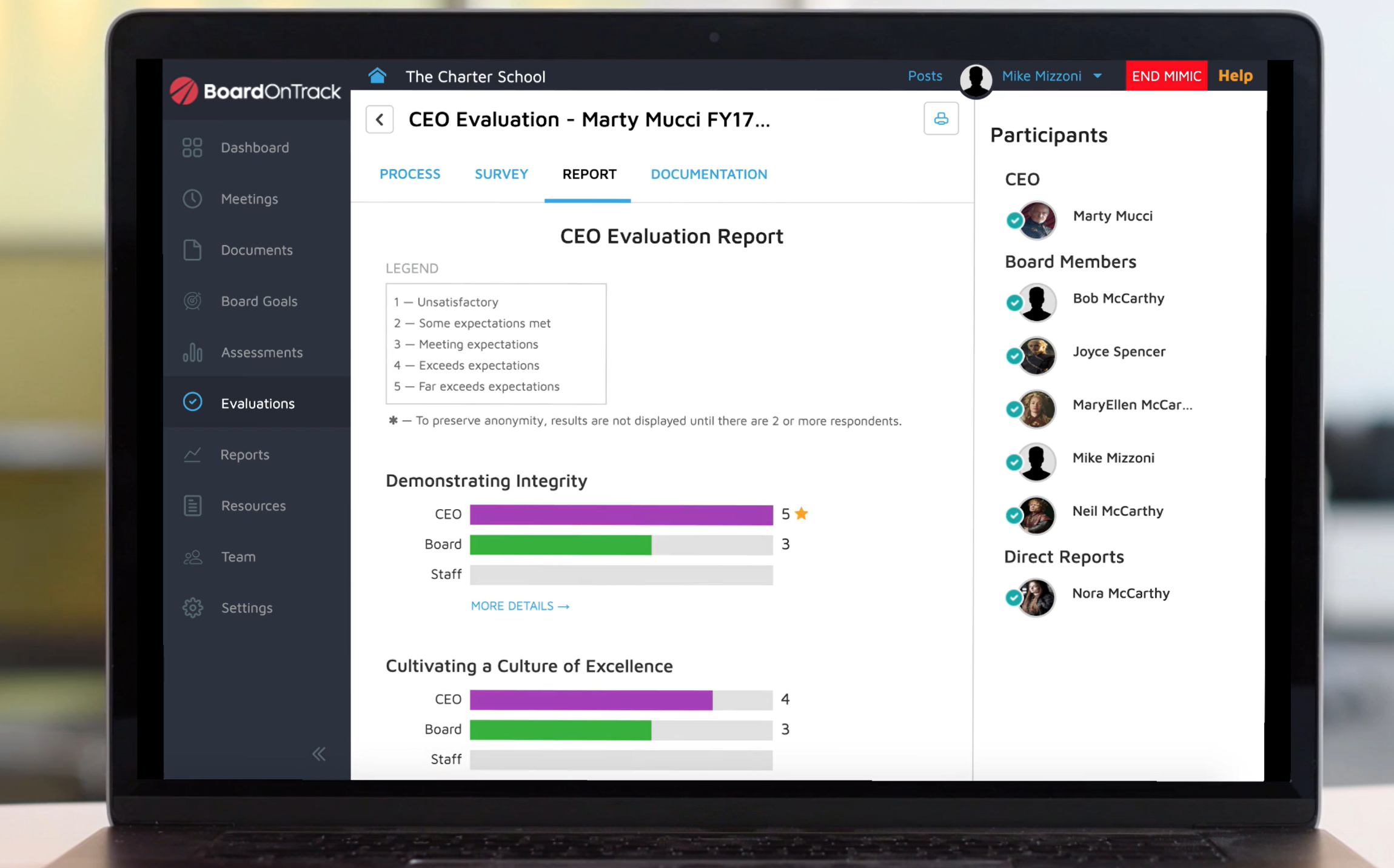 CEO Evaluations Screenshot - Board on Track 