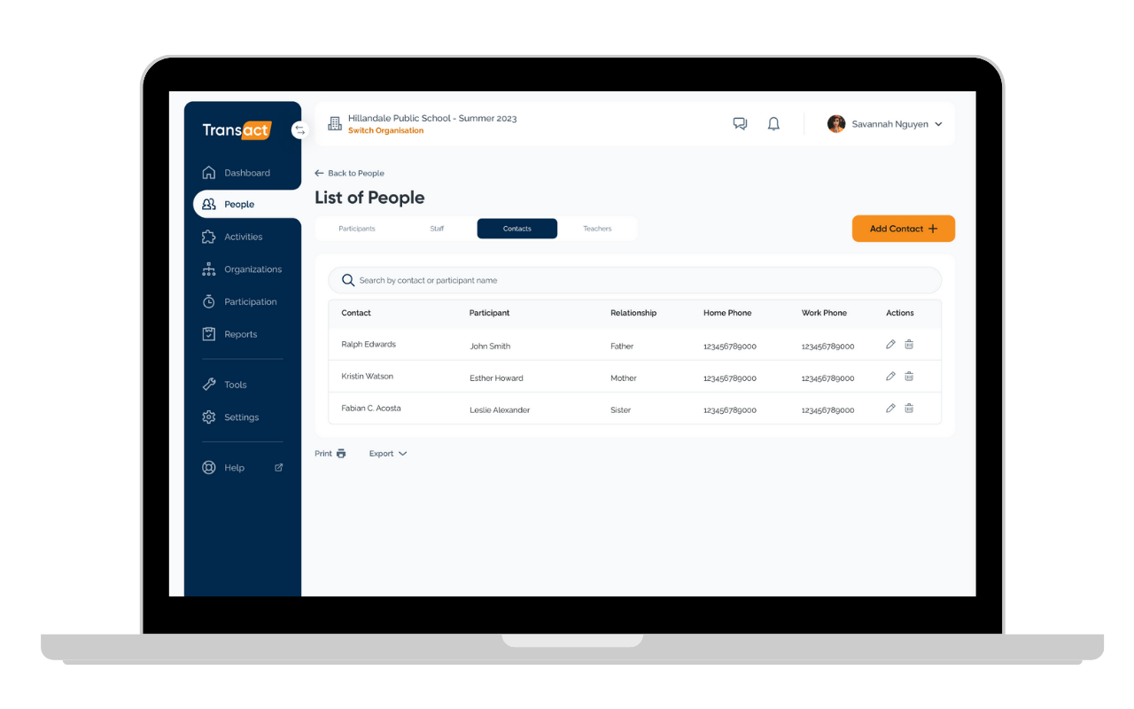 People - List of people - Contacts